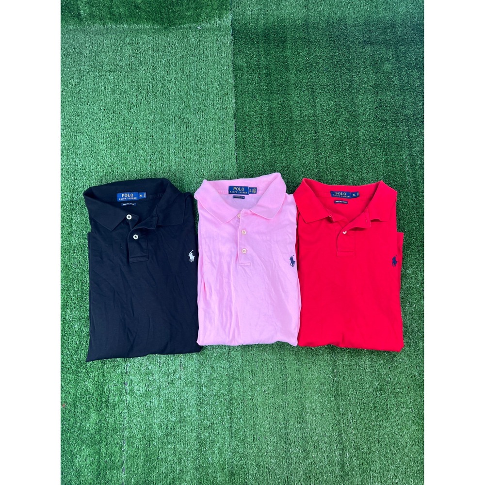 Lot of 3 Polo Ralph Lauren Mens XL Polo Shirts Black Red Pink Pima Soft Touch